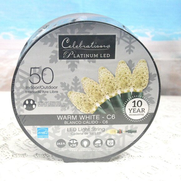 Celebrations Platinum LED 50 Indoor/Outdoor Warm White C6 Light String - Picture 1 of 4